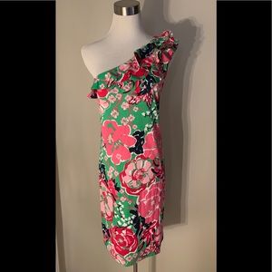 Lilly Pulitzer Ruffle One Shoulder Floral Dress